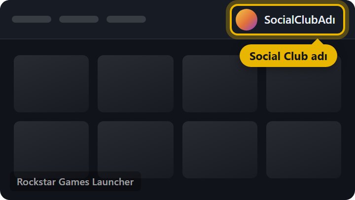 Social Club adı ve platform nerede yazar - Rockstar Games Launcher'da sağ üstteki Social Club adı