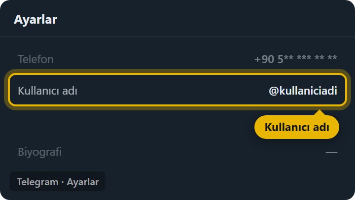 Telegram kullanıcı adınız nerede yazar - Ayarlar'daki @kullanıcı adı